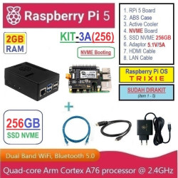 KIT-3A(256)  Raspberry Pi 5 (2GB RAM) KIT NVME SSD 256GB - Complete SET SIAP PAKAI